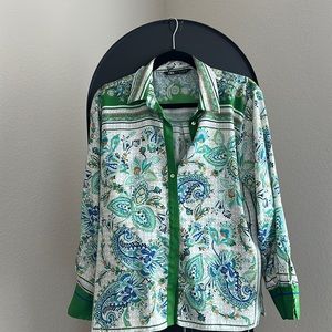 Zara Floral Paisley Print Satin shirt